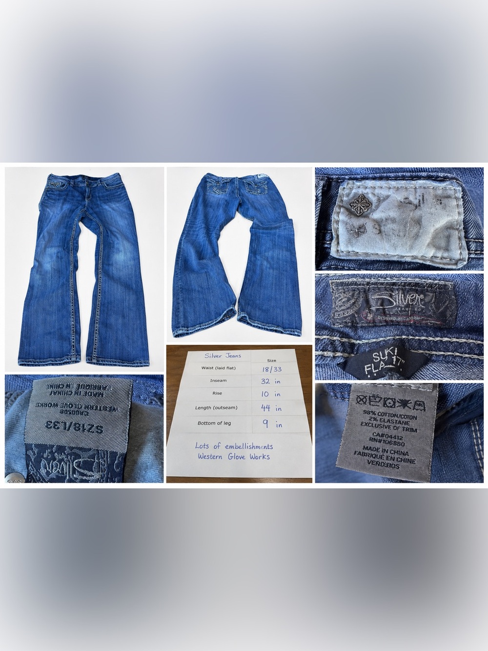 Silver Suki Flare Jeans‎ Women’s 18/33 Medium Wash Embellished Pocket Stretchy